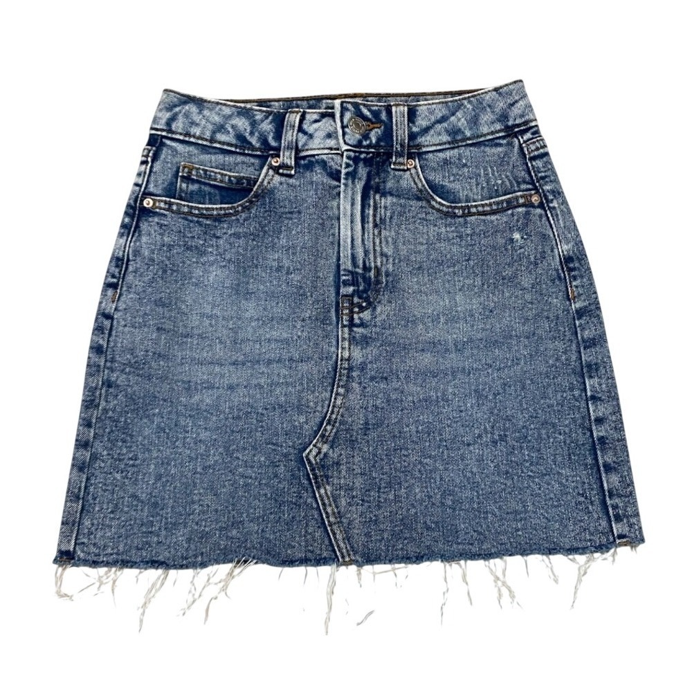 Wild Fable‎ 00 Denim Mini Skirt Womens Blue Acid Wash Raw Hem Distressed